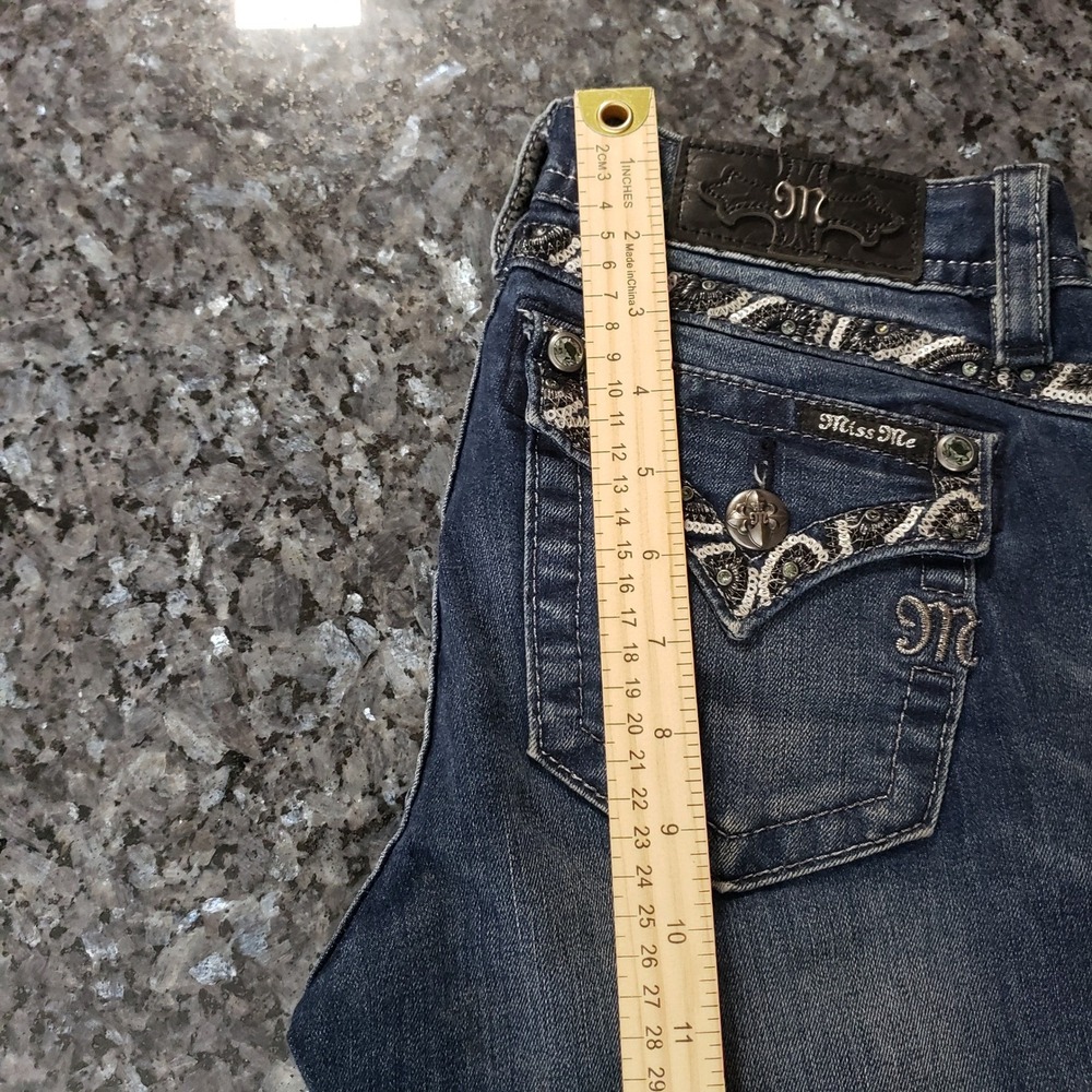 Miss Me Signature Cuffed Skinny Jeans 27 Blue Embellished Sequin - Picture 9 of 10